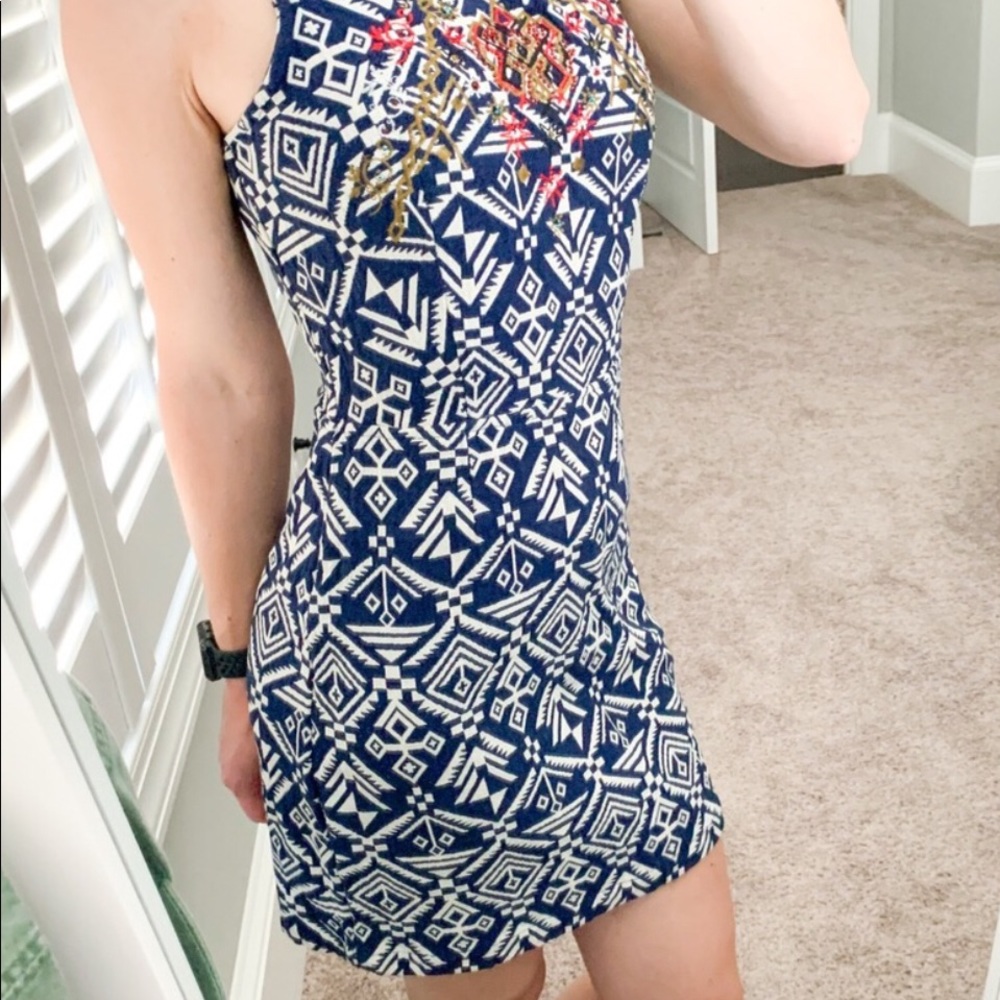 Mi Ami Open Back Mini Dress Jr XS-S, Boho Tribal Pattern